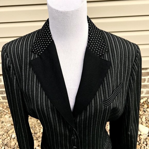 Tina Hagen VTG Wool Blazer Medium Artsy 4 Fabric Patterns Black Gray Silver Sz M - Picture 13 of 15